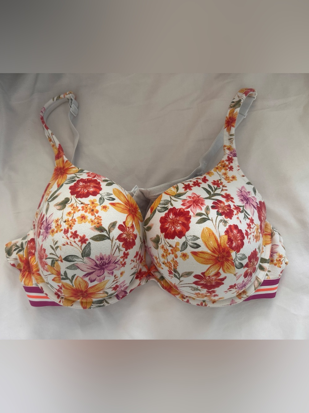 Cacique Floral Boost Plunge Bra - White with Multi-Color Floral Size 42D